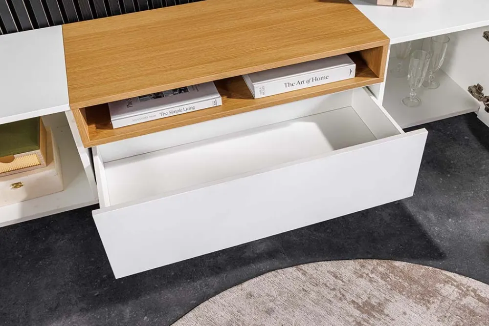 Riess-Ambiente Skandinavisch|Tv- & Lowboards > Hängendes TV-Board LOFT 160cm weiß natur drei Fächer mit Schublade
