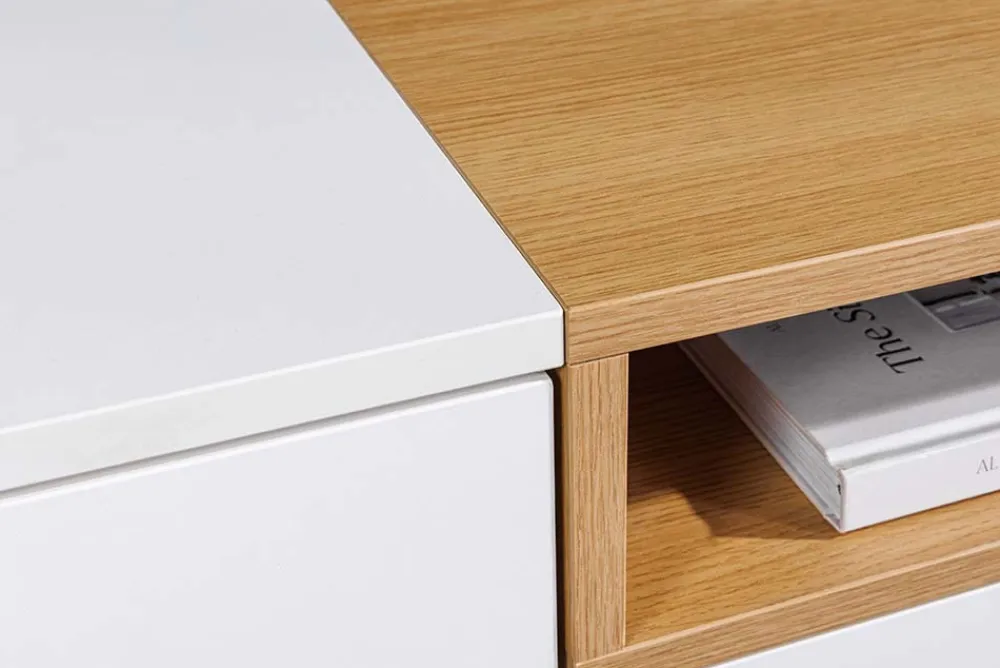 Riess-Ambiente Skandinavisch|Tv- & Lowboards > Hängendes TV-Board LOFT 160cm weiß natur drei Fächer mit Schublade