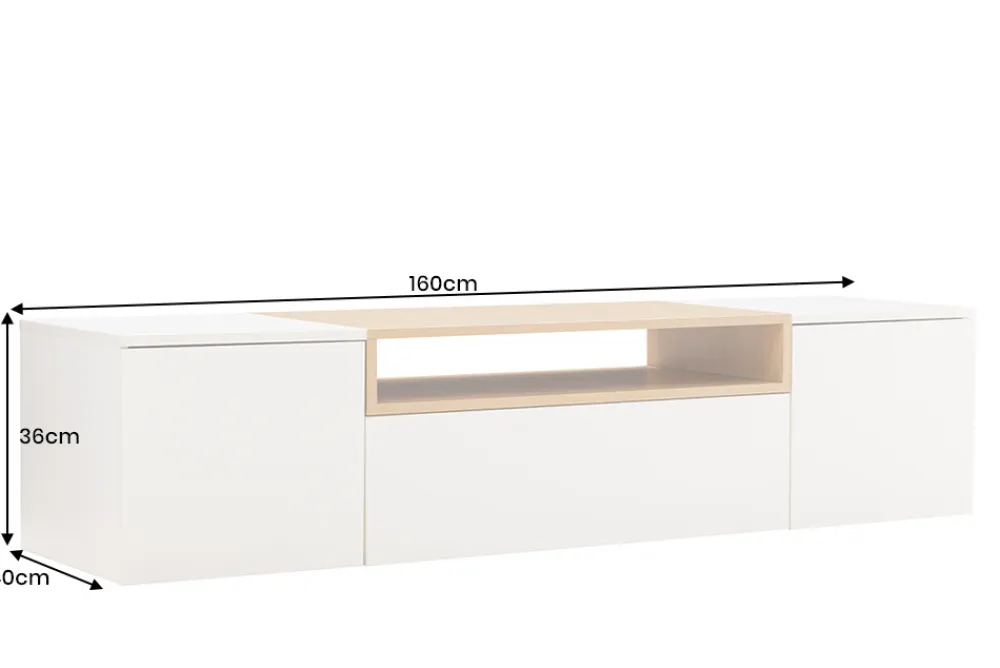 Riess-Ambiente Skandinavisch|Tv- & Lowboards > Hängendes TV-Board LOFT 160cm weiß natur drei Fächer mit Schublade