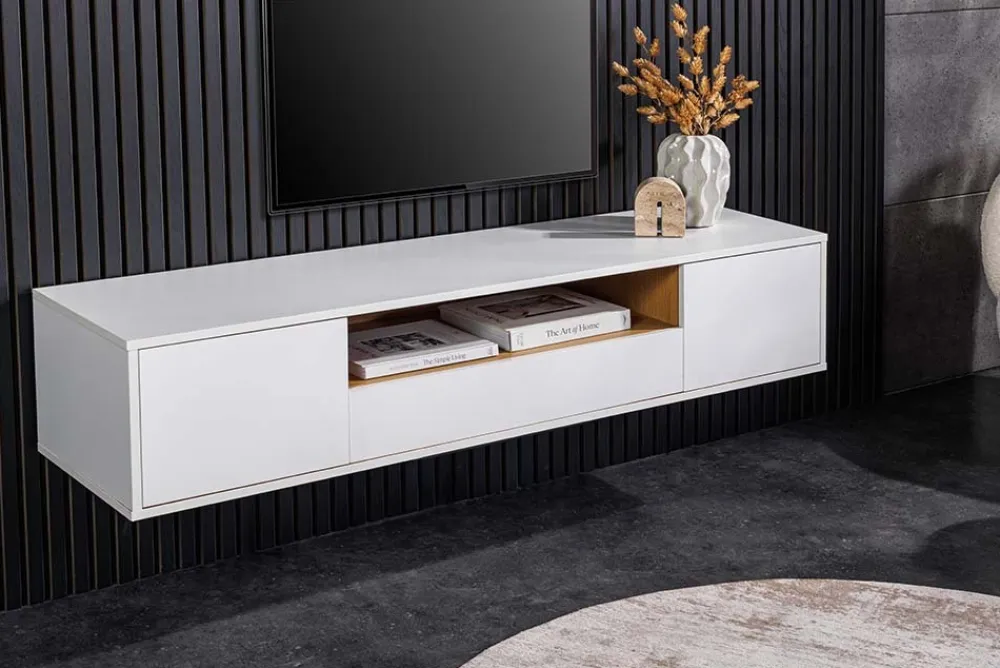 Riess-Ambiente Skandinavisch|Tv- & Lowboards > Hängendes TV-Board LOFT 150cm weiß natur fünf Fächer mit Schublade
