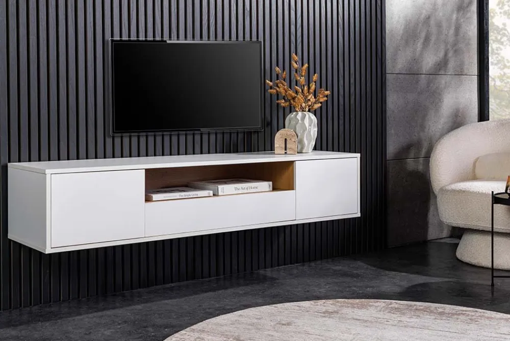 Riess-Ambiente Skandinavisch|Tv- & Lowboards > Hängendes TV-Board LOFT 150cm weiß natur fünf Fächer mit Schublade