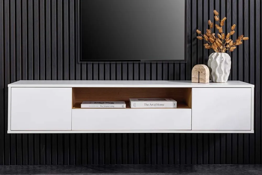 Riess-Ambiente Skandinavisch|Tv- & Lowboards > Hängendes TV-Board LOFT 150cm weiß natur fünf Fächer mit Schublade