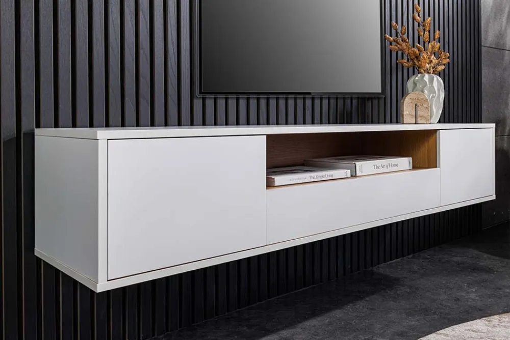 Riess-Ambiente Skandinavisch|Tv- & Lowboards > Hängendes TV-Board LOFT 150cm weiß natur fünf Fächer mit Schublade