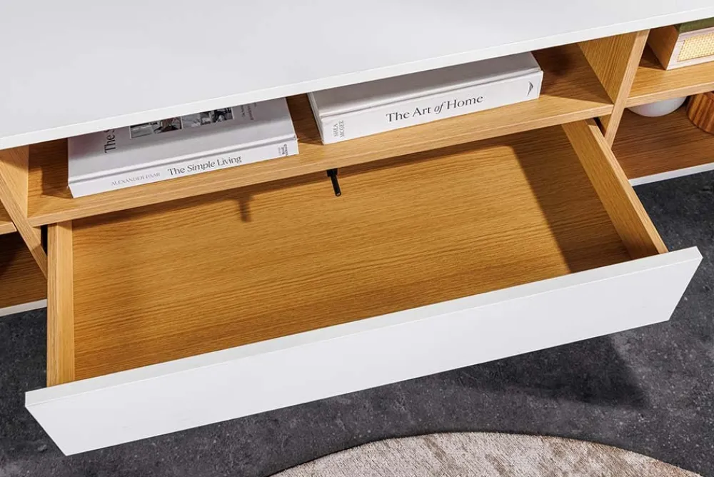 Riess-Ambiente Skandinavisch|Tv- & Lowboards > Hängendes TV-Board LOFT 150cm weiß natur fünf Fächer mit Schublade