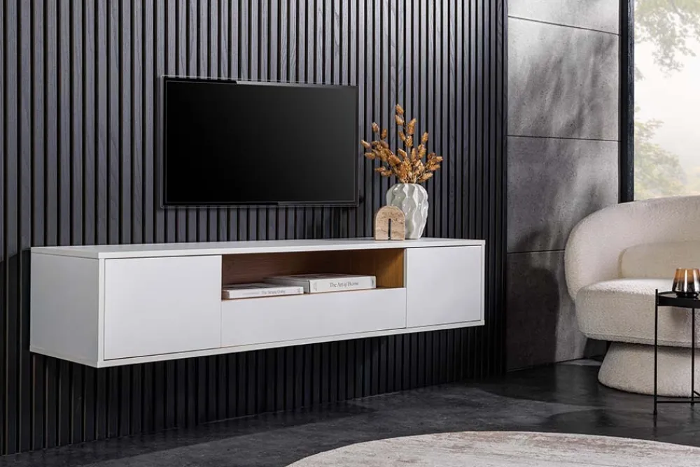 Riess-Ambiente Skandinavisch|Tv- & Lowboards > Hängendes TV-Board LOFT 150cm weiß natur fünf Fächer mit Schublade