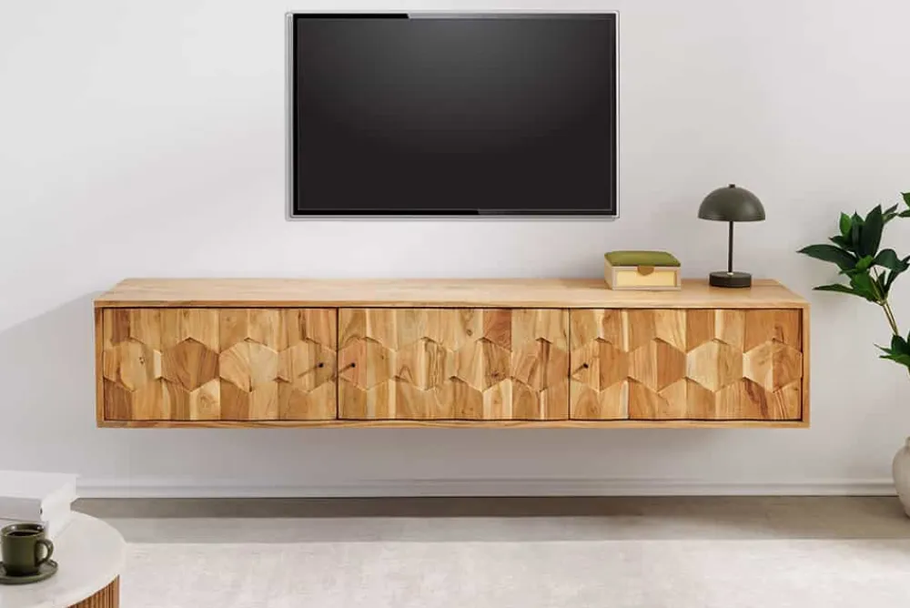 Riess-Ambiente Mehr...|Retro Möbel > Hängendes TV-Board MYSTIC LIVING 160cm Akazie natur 3D Oberfläche Massivholz
