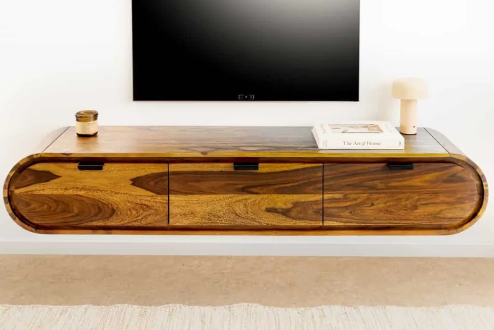 Riess-Ambiente Tv- & Lowboards|Mehr... > Hängendes TV-Board ORGANIC 160cm braun stone finish Sheeshamholz massiv mit Schubladen