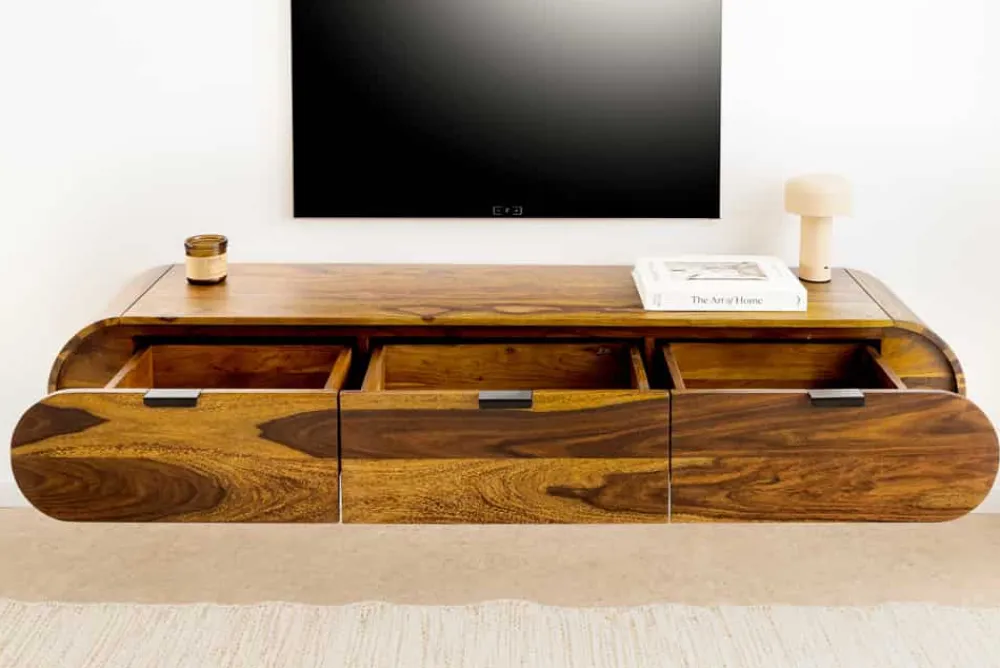 Riess-Ambiente Tv- & Lowboards|Mehr... > Hängendes TV-Board ORGANIC 160cm braun stone finish Sheeshamholz massiv mit Schubladen