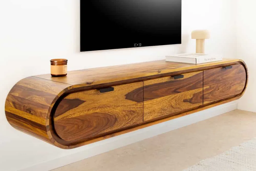 Riess-Ambiente Tv- & Lowboards|Mehr... > Hängendes TV-Board ORGANIC 160cm braun stone finish Sheeshamholz massiv mit Schubladen