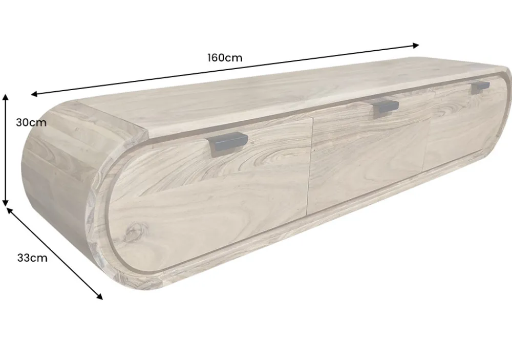 Riess-Ambiente Tv- & Lowboards|Mehr... > Hängendes TV-Board ORGANIC 160cm natur Akazienholz massiv handmade mit Schubladen