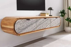 Riess-Ambiente Tv- & Lowboards|Mehr... > Hängendes TV-Board ORGANIC 160cm natur Akazie schwarz weiß Steinfurnier Schubladen
