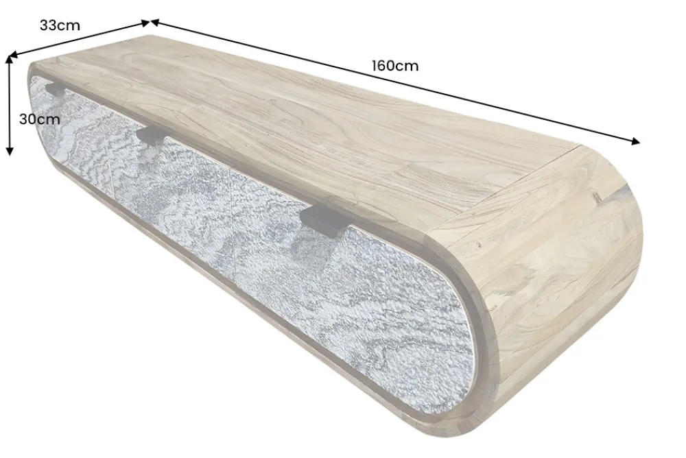 Riess-Ambiente Tv- & Lowboards|Mehr... > Hängendes TV-Board ORGANIC 160cm natur Akazie schwarz weiß Steinfurnier Schubladen