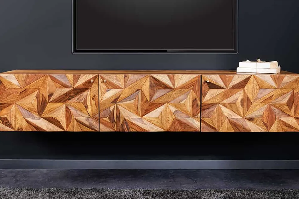 Riess-Ambiente Tv- & Lowboards|Mehr... > Hängendes TV-Lowboard ALPINE 160cm braun Sheesham Massivholz stone finish Metall gold