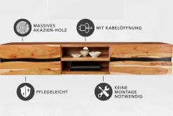 Riess-Ambiente Mehr...|Tv- & Lowboards > Hängendes TV-Lowboard AMAZONAS 160cm natur Akazie Massivholz Baumkante Metall schwarz