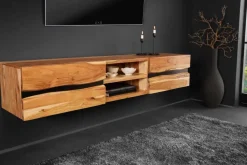Riess-Ambiente Mehr...|Tv- & Lowboards > Hängendes TV-Lowboard AMAZONAS 160cm natur Akazie Massivholz Baumkante Metall schwarz