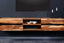 Riess-Ambiente Tv- & Lowboards|Industrial Loft > Hängendes TV-Lowboard AMAZONAS 160cm braun Sheesham Massivholz Baumkante Metall schwarz