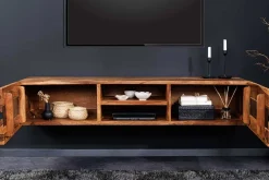 Riess-Ambiente Tv- & Lowboards|Industrial Loft > Hängendes TV-Lowboard AMAZONAS 160cm braun Sheesham Massivholz Baumkante Metall schwarz