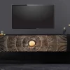 Riess-Ambiente Goldene Möbel|Tv- & Lowboards > Hängendes TV-Lowboard GOLDEN SUNSET 160cm Mangoholz schwarz mit 3D Schnitzereien gold handmade