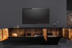 Riess-Ambiente Goldene Möbel|Tv- & Lowboards > Hängendes TV-Lowboard GOLDEN SUNSET 160cm Mangoholz schwarz mit 3D Schnitzereien gold handmade