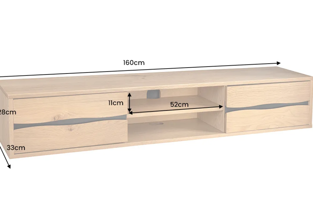 Riess-Ambiente Industrial Loft|Tv- & Lowboards > Hängendes TV-Lowboard LIVING EDGE 160cm natur schwarz Wildeiche geölt Baumkante