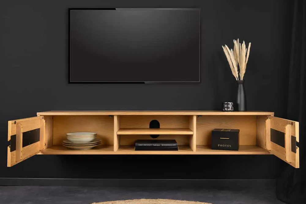Riess-Ambiente Industrial Loft|Tv- & Lowboards > Hängendes TV-Lowboard LIVING EDGE 160cm natur schwarz Wildeiche geölt Baumkante
