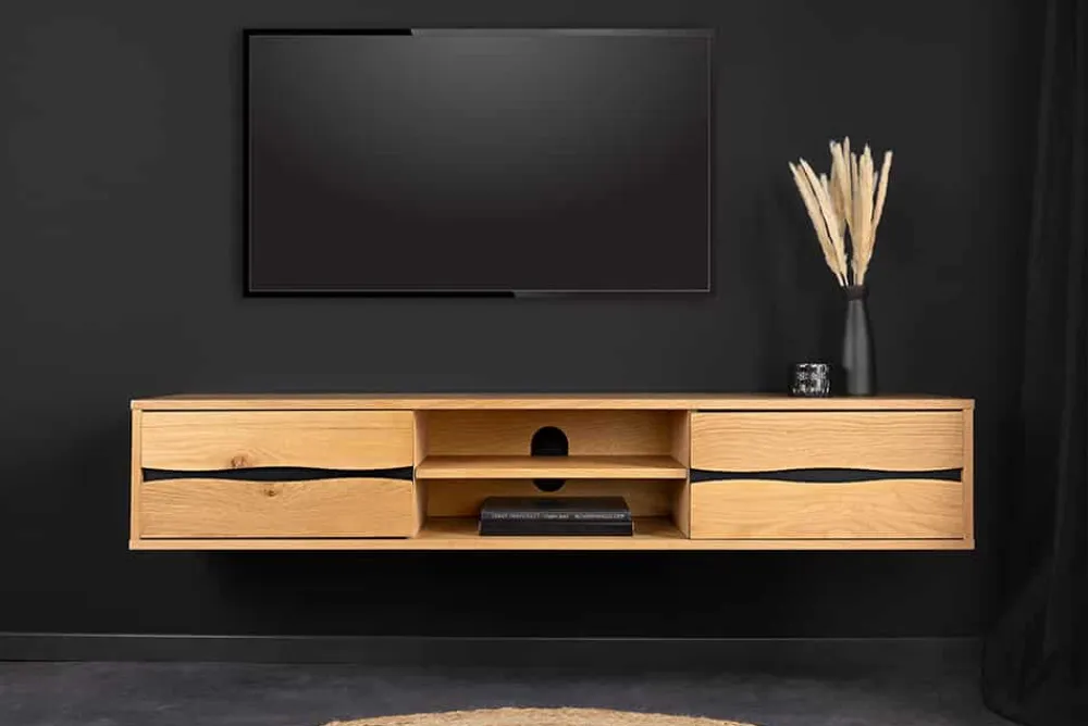 Riess-Ambiente Industrial Loft|Tv- & Lowboards > Hängendes TV-Lowboard LIVING EDGE 160cm natur schwarz Wildeiche geölt Baumkante