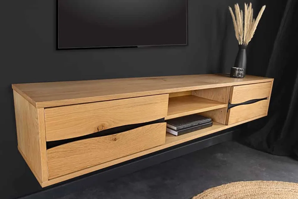 Riess-Ambiente Industrial Loft|Tv- & Lowboards > Hängendes TV-Lowboard LIVING EDGE 160cm natur schwarz Wildeiche geölt Baumkante