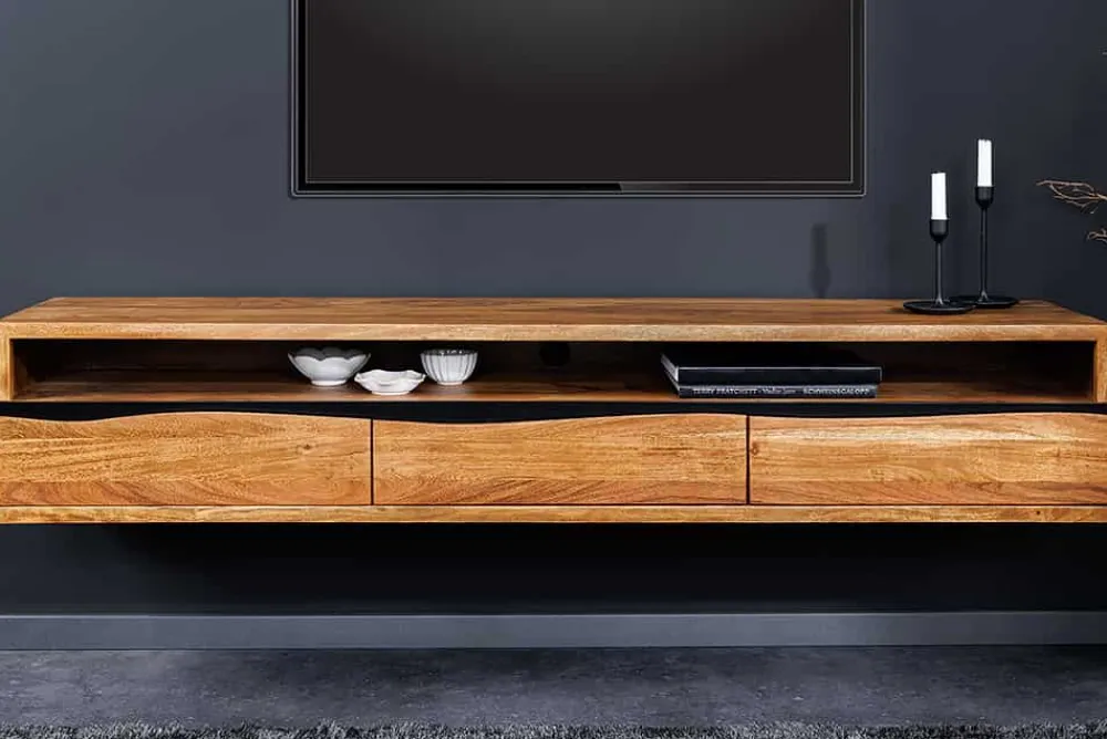 Riess-Ambiente Tv- & Lowboards|Industrial Loft > Hängendes TV-Lowboard MAMMUT 160cm braun Akazie honey finish Massivholz Baumkante