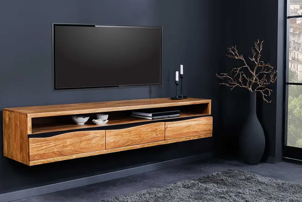Riess-Ambiente Tv- & Lowboards|Industrial Loft > Hängendes TV-Lowboard MAMMUT 160cm braun Akazie honey finish Massivholz Baumkante