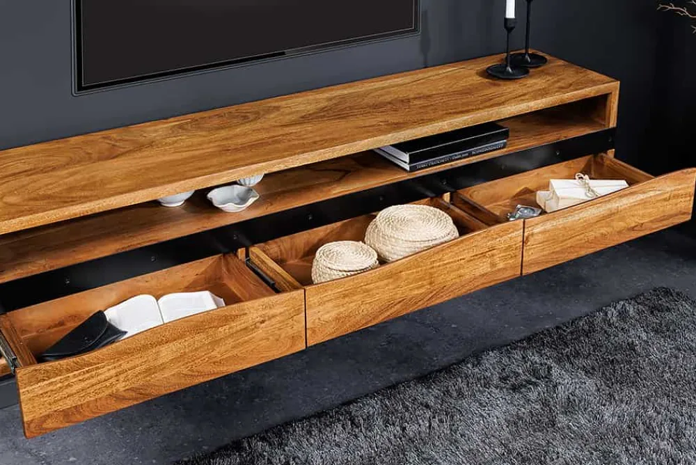Riess-Ambiente Tv- & Lowboards|Industrial Loft > Hängendes TV-Lowboard MAMMUT 160cm braun Akazie honey finish Massivholz Baumkante