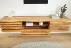 Riess-Ambiente Mehr...|Massivholzschränke > Hängendes TV-Lowboard RELIEF 200cm natur Akazienholz massiv mit aufwändiger Front