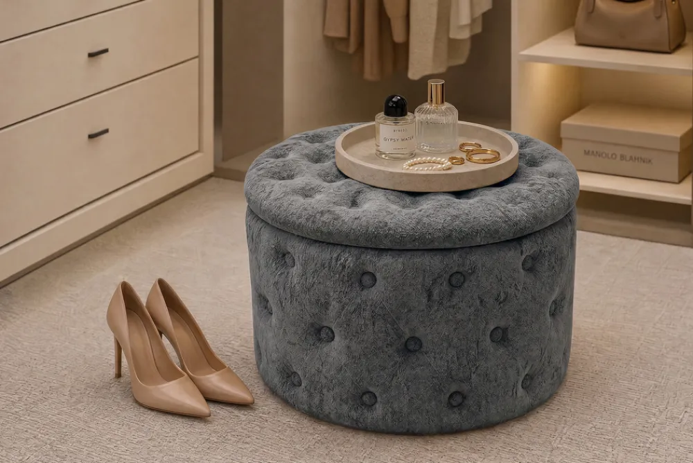 Riess-Ambiente Sitzhocker > Hocker MODERN BAROCK 60cm grau Bouclé mit Stauraum