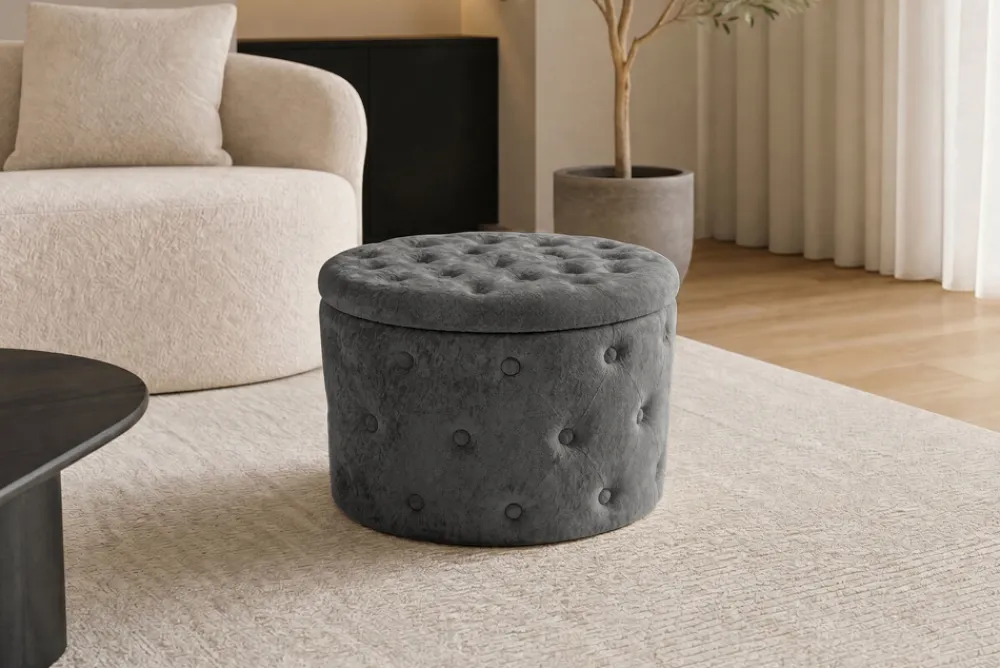 Riess-Ambiente Sitzhocker > Hocker MODERN BAROCK 60cm grau Bouclé mit Stauraum