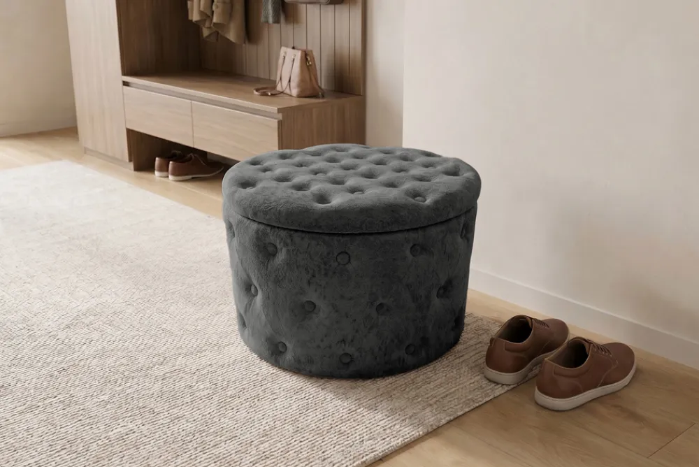 Riess-Ambiente Sitzhocker > Hocker MODERN BAROCK 60cm grau Bouclé mit Stauraum