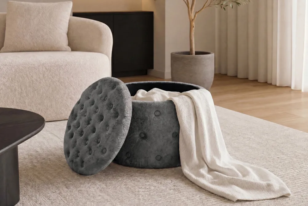 Riess-Ambiente Sitzhocker > Hocker MODERN BAROCK 60cm grau Bouclé mit Stauraum