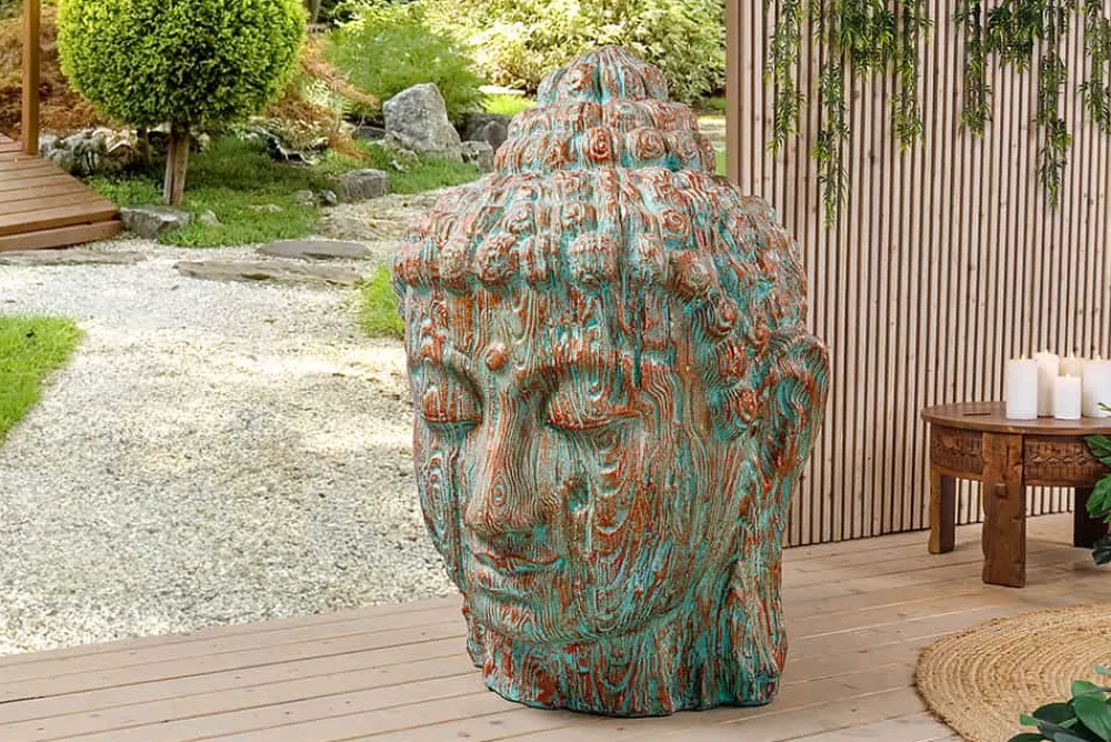 Riess-Ambiente Dekoration > Imposanter XXL Kopf BUDDHA 110cm kupfer grün GRC Beton