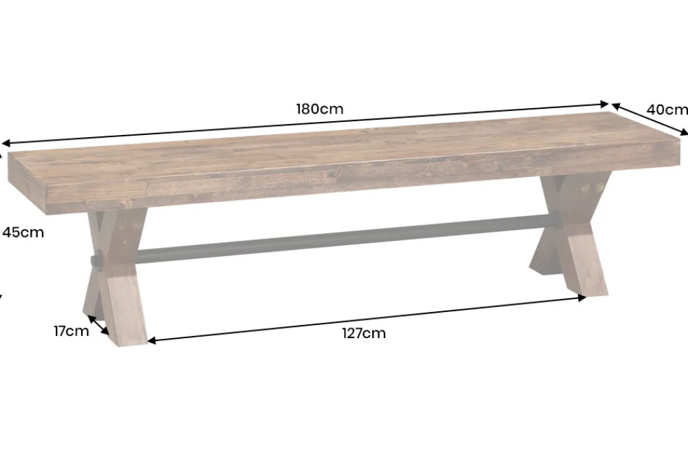 Riess-Ambiente Industrial Loft|Sitzbänke > Industrial Bank GOLIATH 180cm natur Pinienholz X-Gestell schwarz Metall