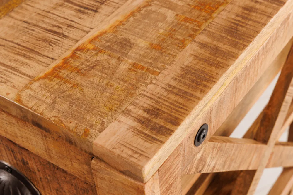 Riess-Ambiente Industrial Loft|Weinregale > Industrial Barschrank BODEGA 86cm Mangoholz Servierwagen mit Weinregal