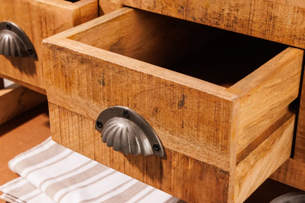 Riess-Ambiente Industrial Loft|Weinregale > Industrial Barschrank BODEGA 86cm Mangoholz Servierwagen mit Weinregal