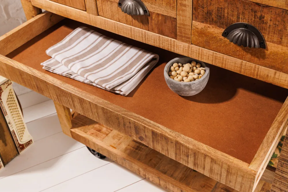 Riess-Ambiente Industrial Loft|Weinregale > Industrial Barschrank BODEGA 86cm Mangoholz Servierwagen mit Weinregal