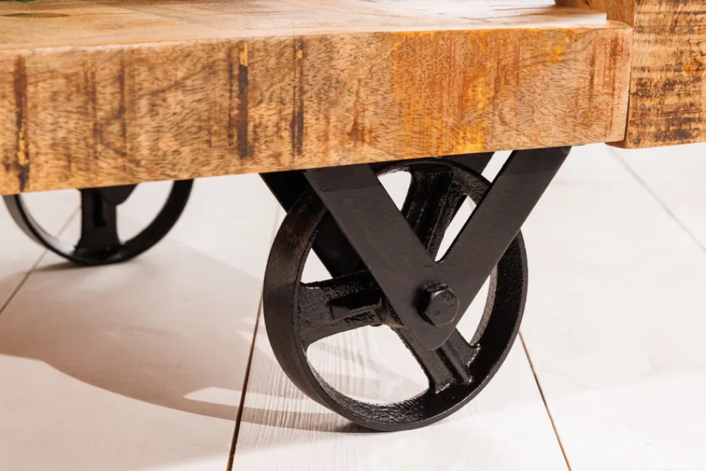 Riess-Ambiente Industrial Loft|Weinregale > Industrial Barschrank BODEGA 86cm Mangoholz Servierwagen mit Weinregal