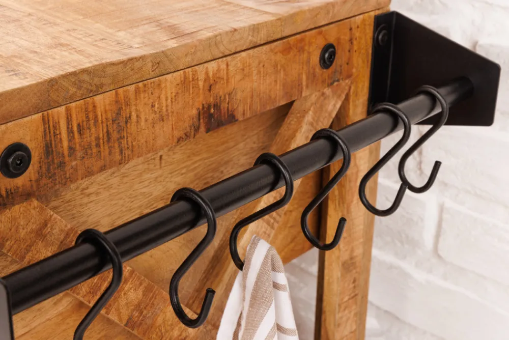 Riess-Ambiente Industrial Loft|Weinregale > Industrial Barschrank BODEGA 86cm Mangoholz Servierwagen mit Weinregal und Aufhängung