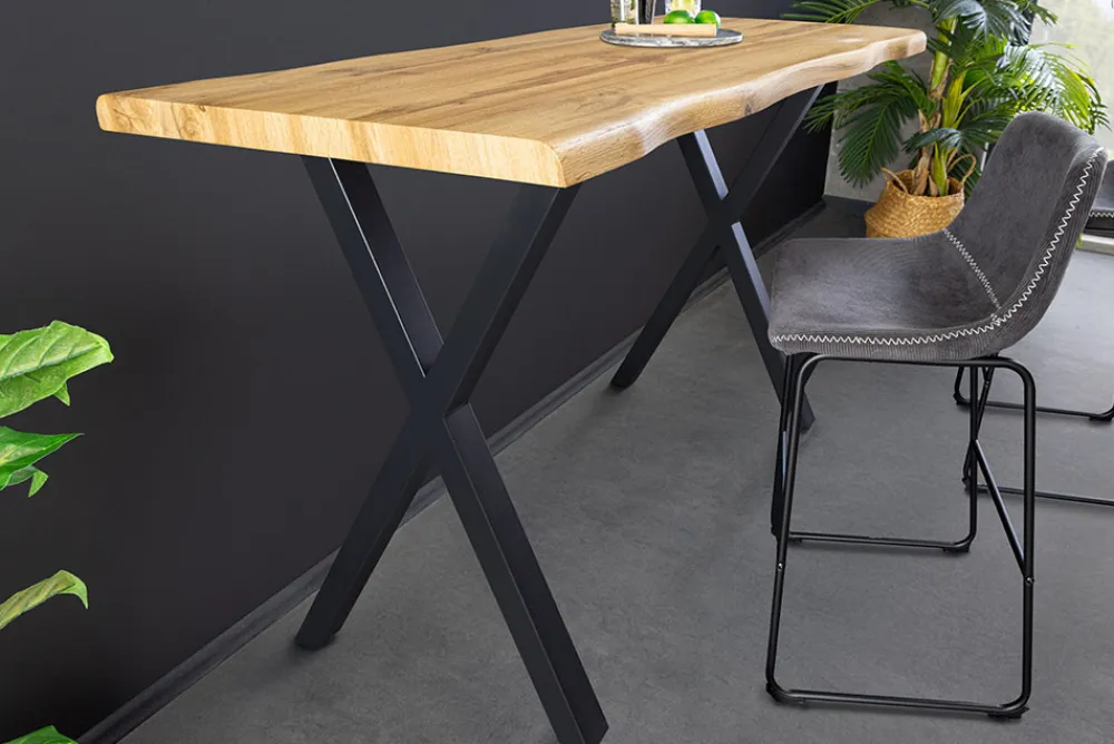 Riess-Ambiente Industrial Loft|Bartische > Industrial Bartisch WILD 120cm braun Wildeichen-Optik schwarz Metall X-Gestell