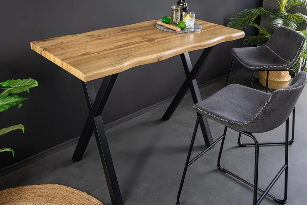Riess-Ambiente Industrial Loft|Bartische > Industrial Bartisch WILD 120cm braun Wildeichen-Optik schwarz Metall X-Gestell