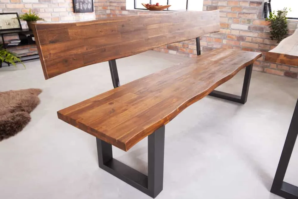 Riess-Ambiente Industrial Loft|Sitzbänke > Industrial Baumstamm Sitzbank GENESIS 200cm Akazie Massivholz Kufengestell Rückenlehne Live Edge