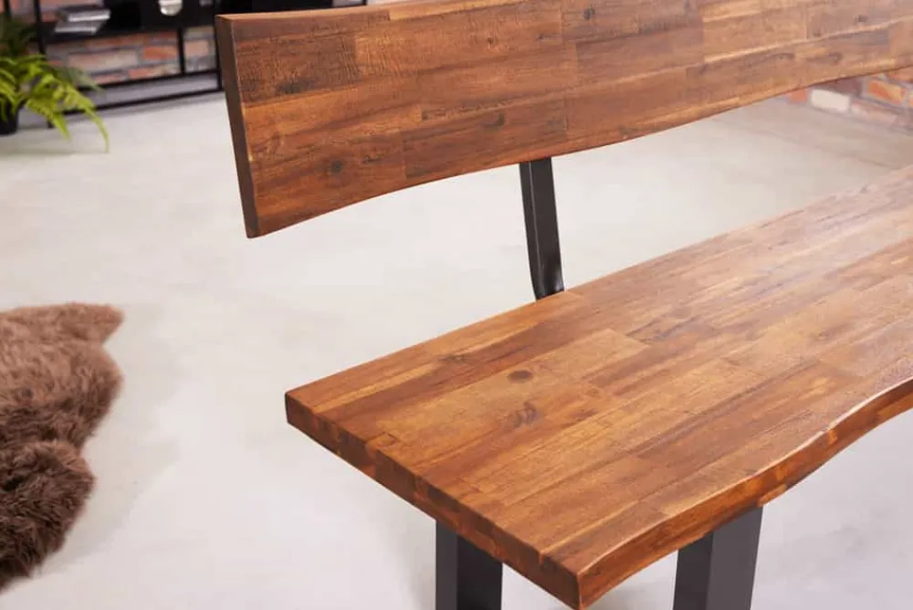 Riess-Ambiente Industrial Loft|Sitzbänke > Industrial Baumstamm Sitzbank GENESIS 200cm Akazie Massivholz Kufengestell Rückenlehne Live Edge