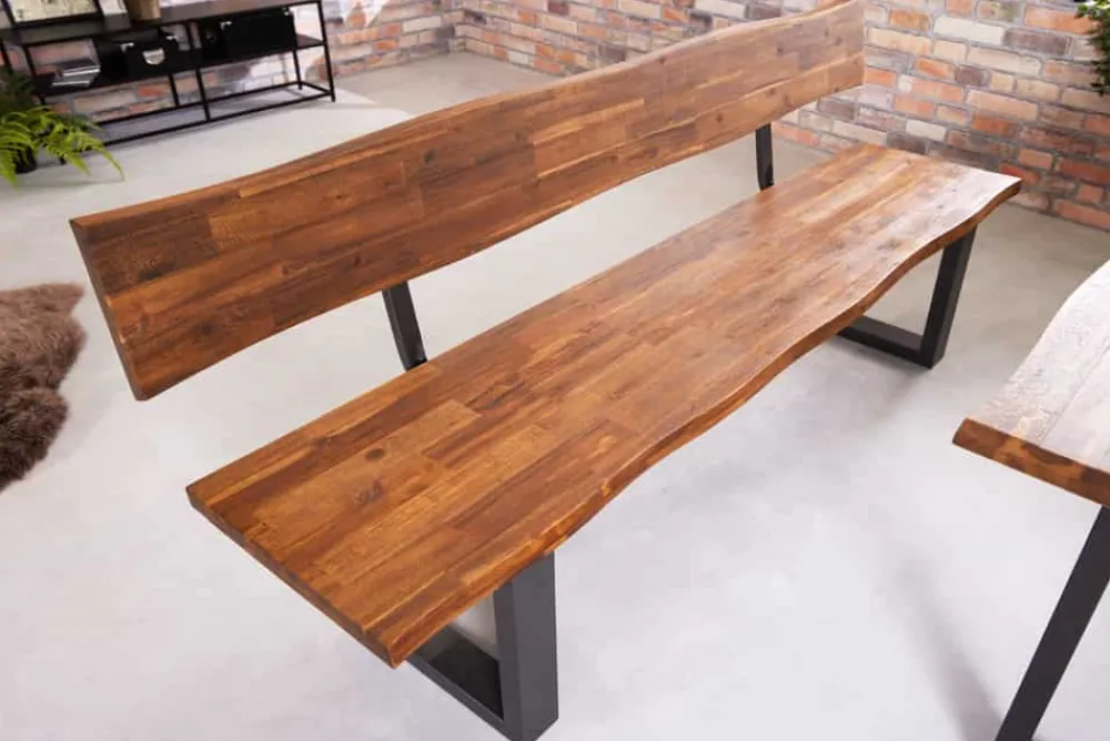 Riess-Ambiente Industrial Loft|Sitzbänke > Industrial Baumstamm Sitzbank GENESIS 200cm Akazie Massivholz Kufengestell Rückenlehne Live Edge
