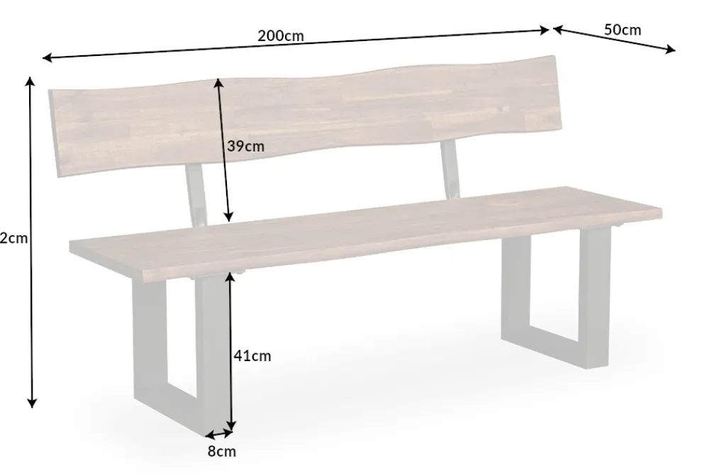 Riess-Ambiente Industrial Loft|Sitzbänke > Industrial Baumstamm Sitzbank GENESIS 200cm Akazie Massivholz Kufengestell Rückenlehne Live Edge