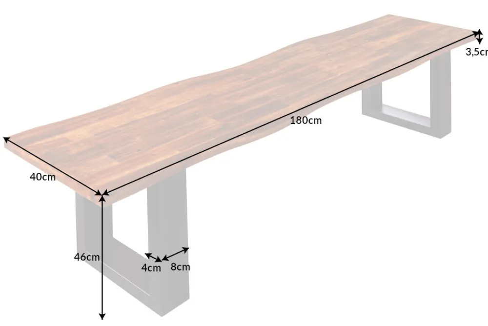 Riess-Ambiente Industrial Loft|Sitzbänke > Industrial Baumstamm Sitzbank GENESIS 180cm Akazie Massivholz Metallgestell Live Edge