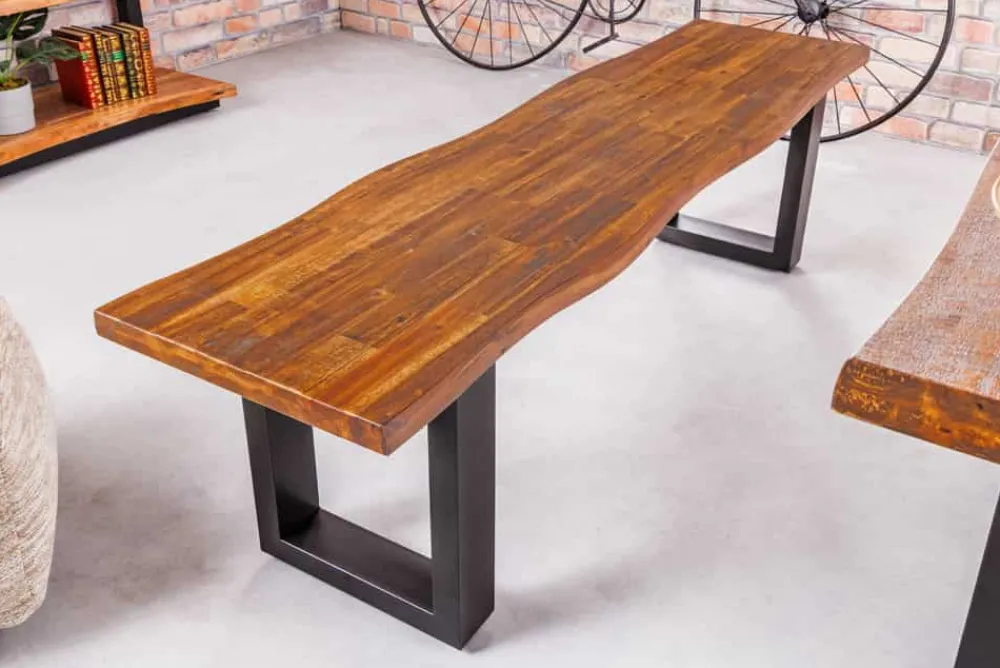 Riess-Ambiente Industrial Loft|Sitzbänke > Industrial Baumstamm Sitzbank GENESIS 180cm Akazie Massivholz Metallgestell Live Edge